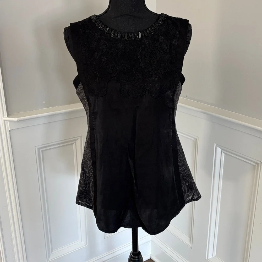 Miss Me Elegant Black Sleeveless Peplum Top with beaded and lace detail, size M - Picture 1 of 10
